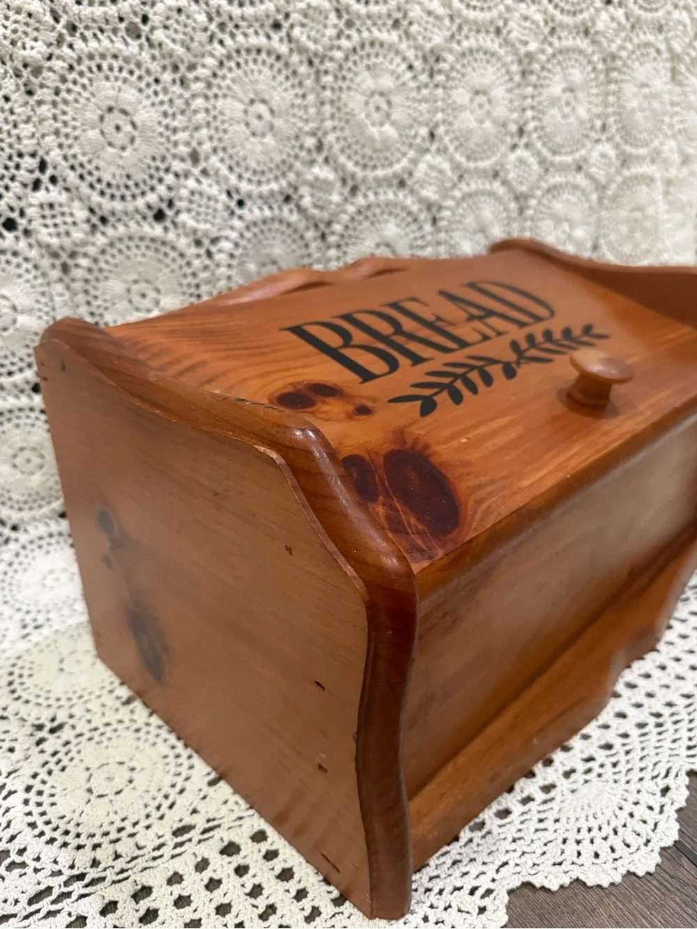 Wooden Bread Box with Knob - Natural Wood Finish